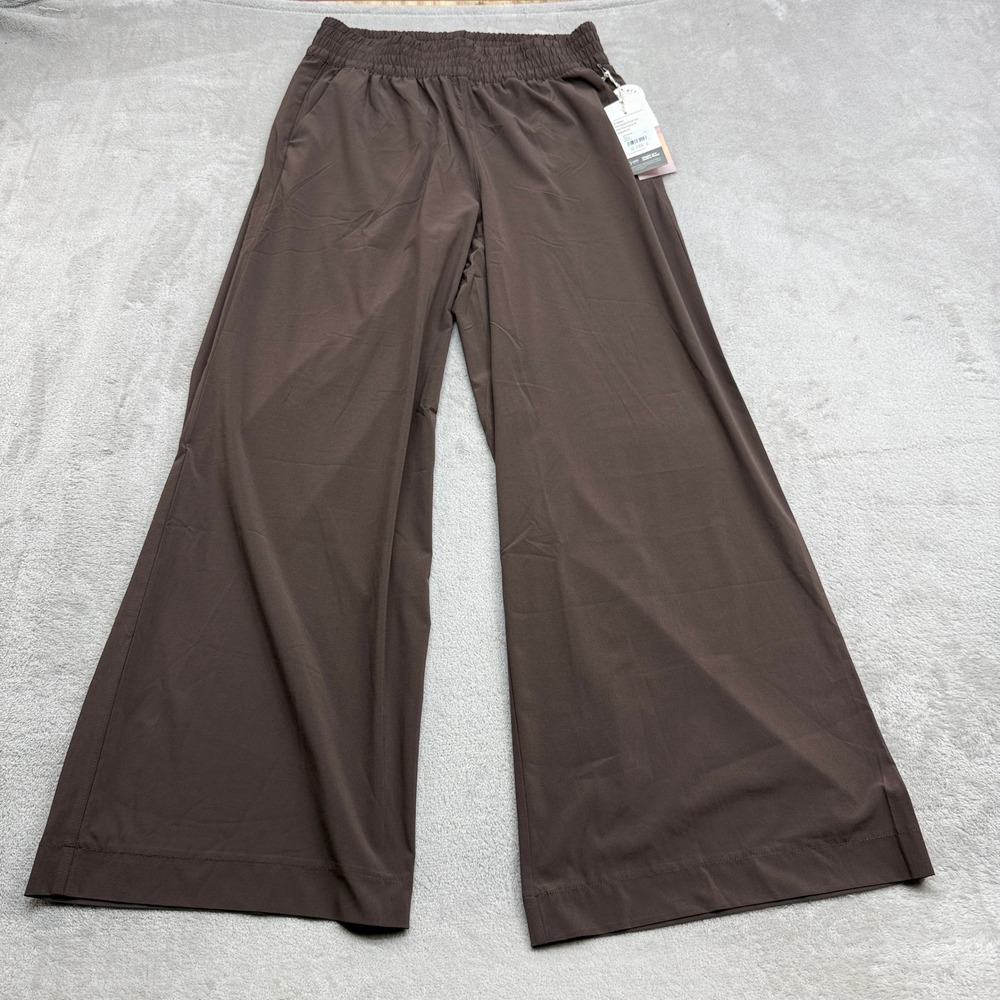 Vuori Villa Wideleg Pants Women L Java Smocked Travel Quiet Luxury Yoga Trouser